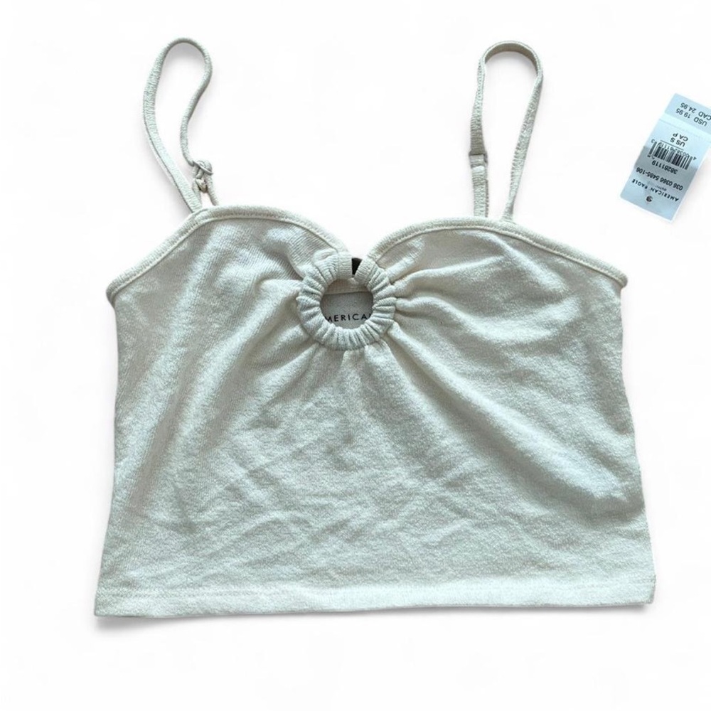 American Eagle Outfitters Ivory Cropped Tank Top with keyhole detail